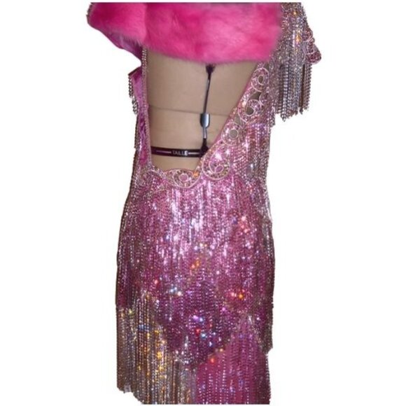 Glamorous Couture Swarovski Crystals Luxurious Fringes Mink Fur Wrap Dress Gown - Picture 9 of 15